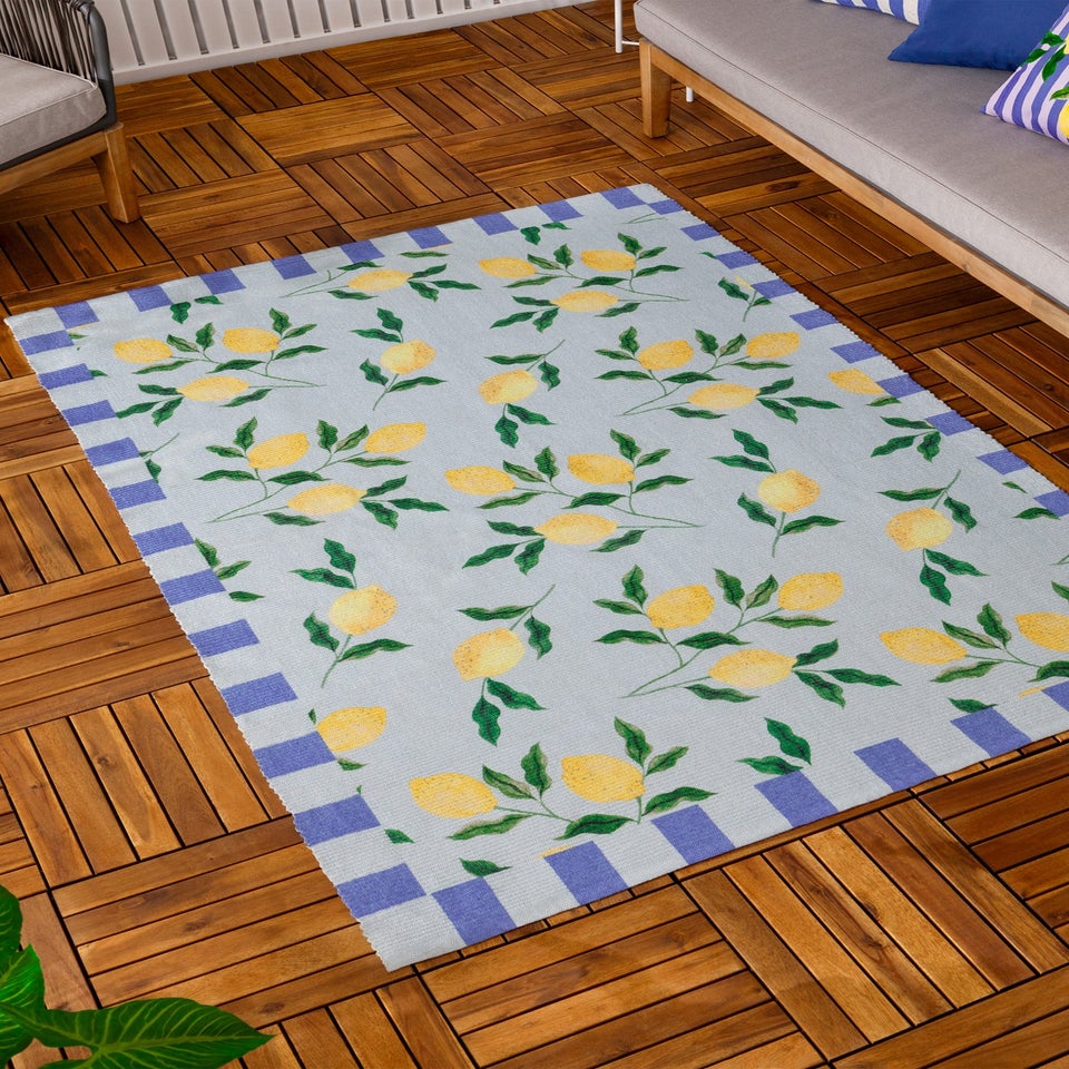 furn. Blue Lemons Printed Indoor/Outdoor Rug