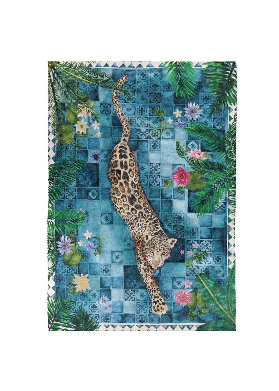 Paoletti Azure Blue Majorelle Printed Indoor/Outdoor Rug