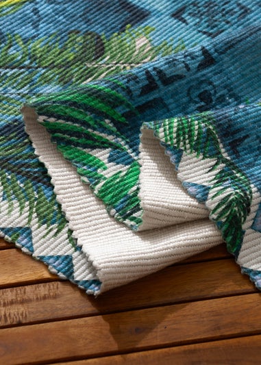 Paoletti Azure Blue Majorelle Printed Indoor/Outdoor Rug