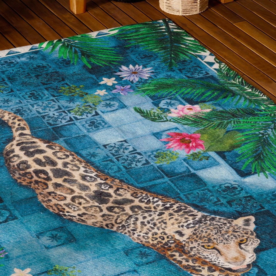 Paoletti Azure Blue Majorelle Printed Indoor/Outdoor Rug