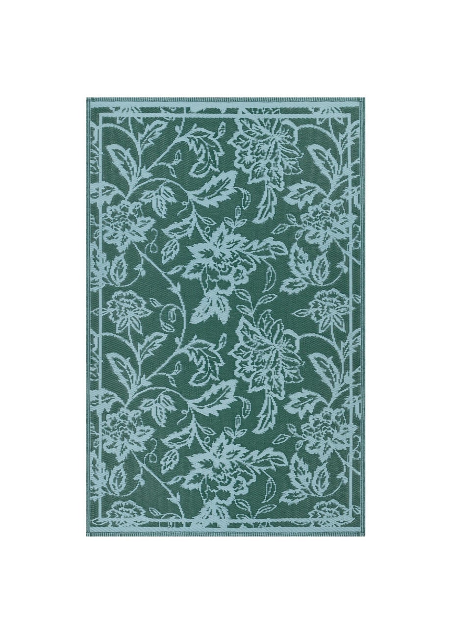 furn. Teal Anemone Woven Jacquard Outdoor Rug