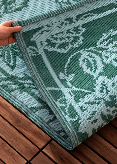 furn. Teal Anemone Woven Jacquard Outdoor Rug