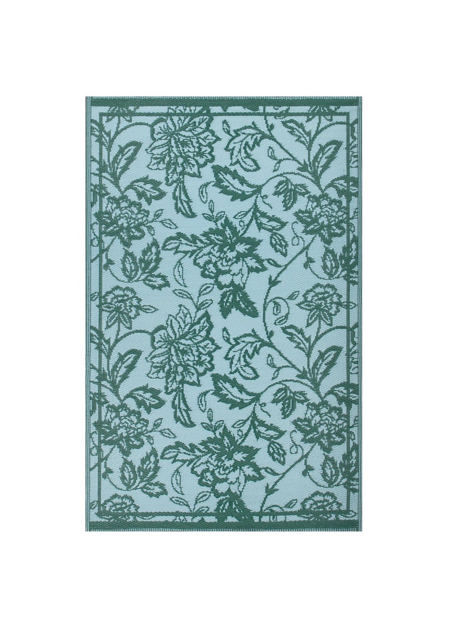 furn. Teal Anemone Woven Jacquard Outdoor Rug