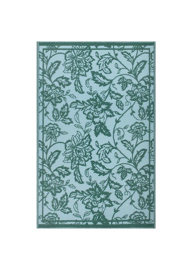 furn. Teal Anemone Woven Jacquard Outdoor Rug