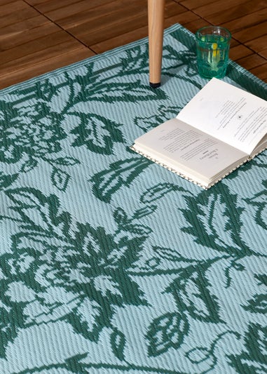 furn. Teal Anemone Woven Jacquard Outdoor Rug