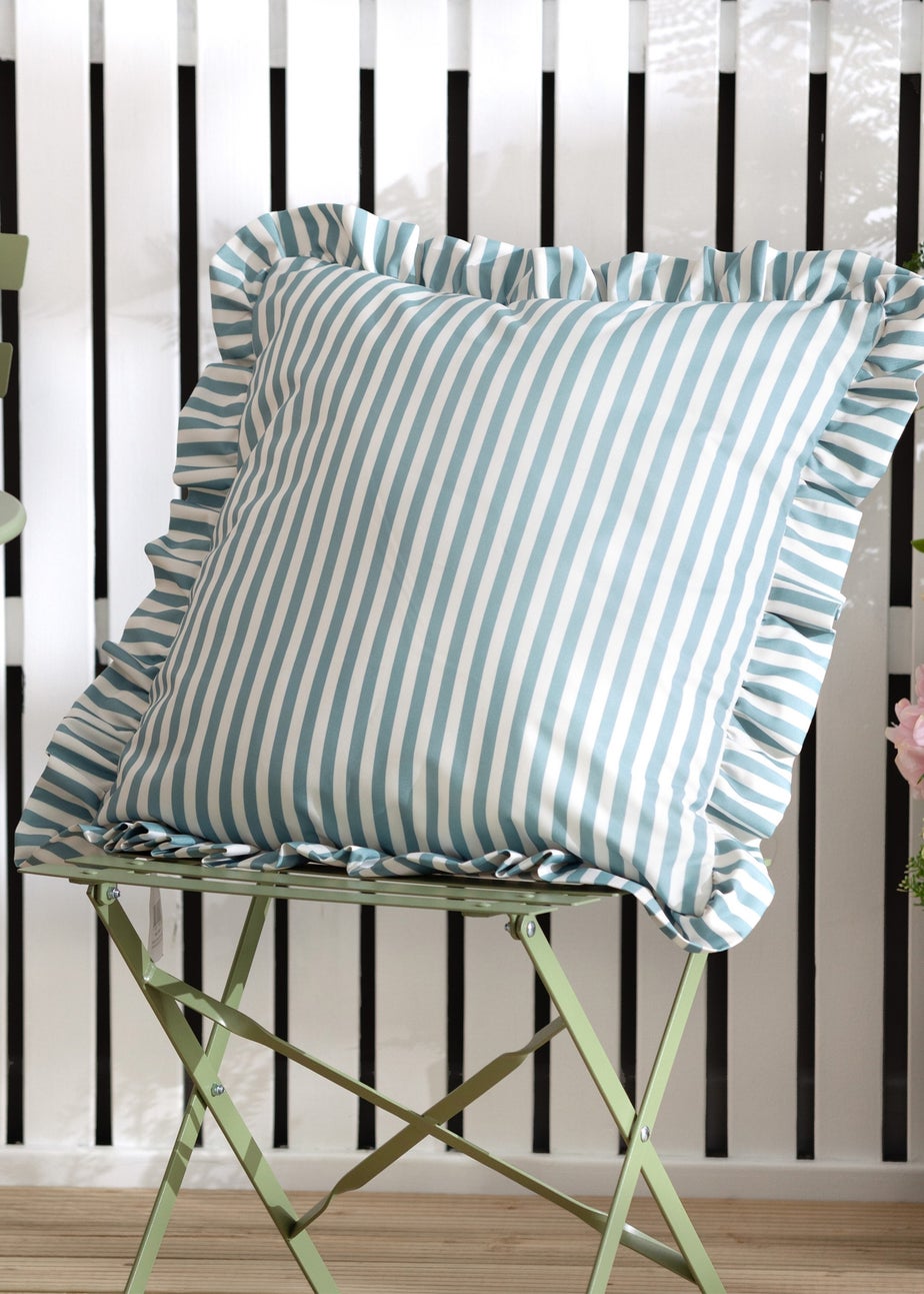 Wylder Nature Light Blue Millie Ruffle Striped Outdoor Cushion