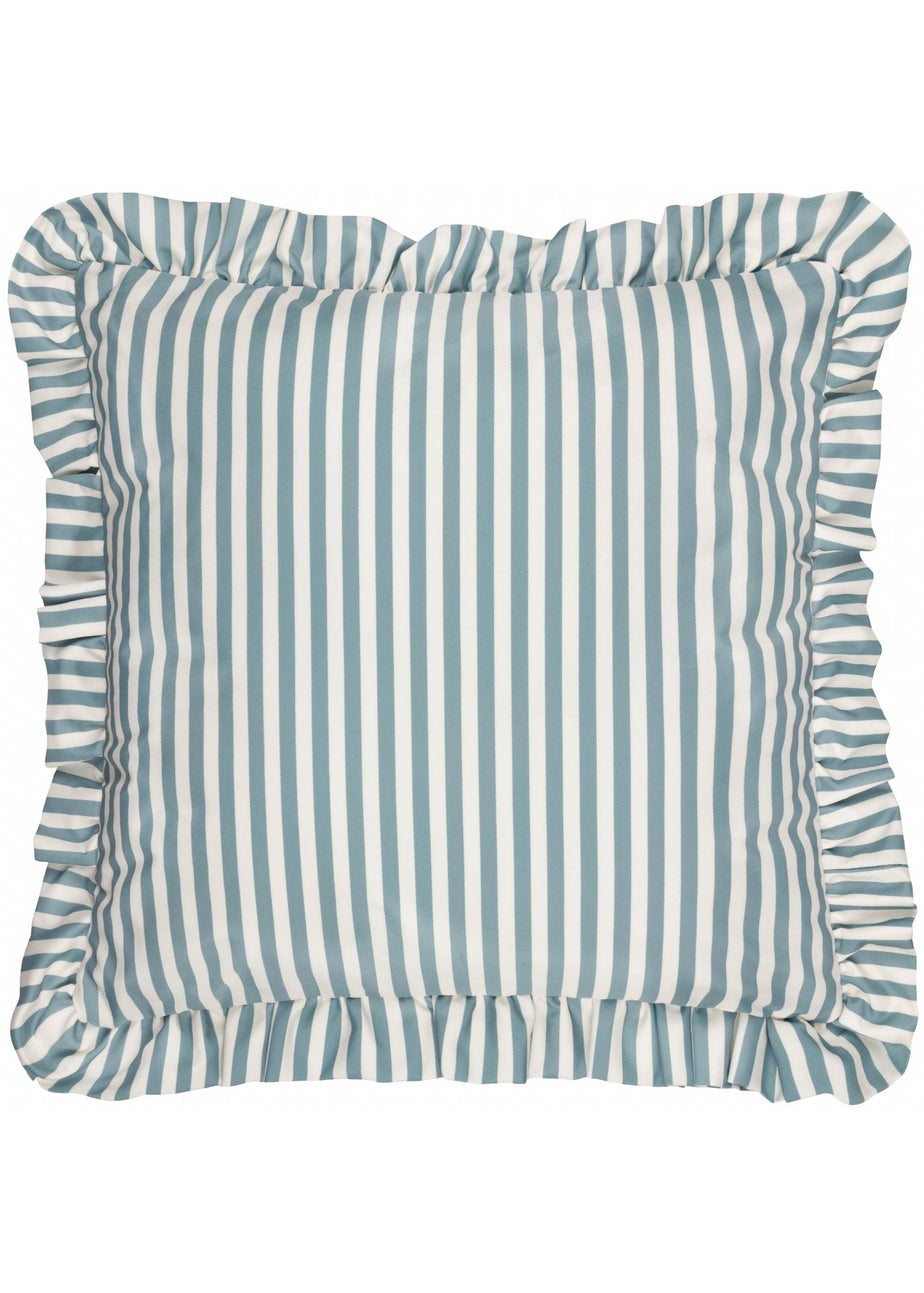 Wylder Nature Light Blue Millie Ruffle Striped Outdoor Cushion