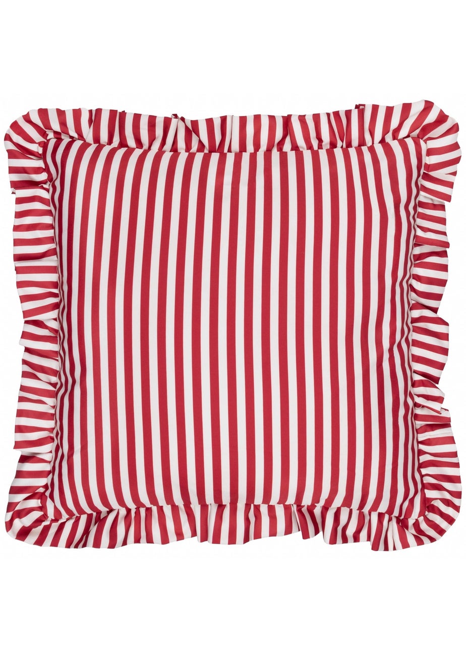 Wylder Nature Red Millie Ruffle Striped Outdoor Cushion