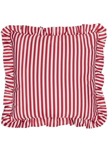 Wylder Nature Red Millie Ruffle Striped Outdoor Cushion