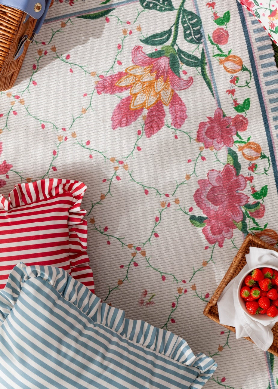 Wylder Nature Red Millie Ruffle Striped Outdoor Cushion