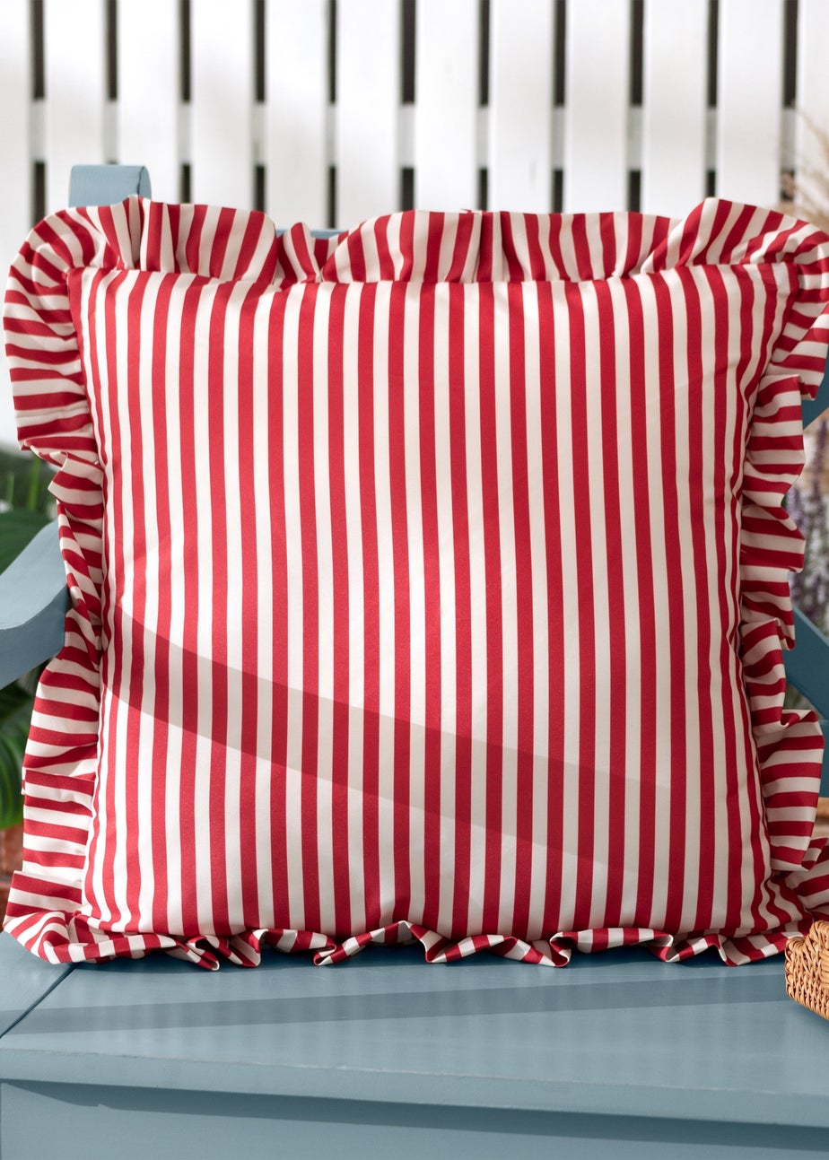 Wylder Nature Red Millie Ruffle Striped Outdoor Cushion