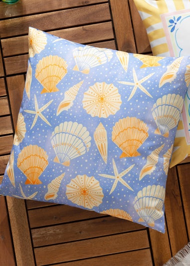 furn. Blue Sea Shells Printed Outdoor Cushion
