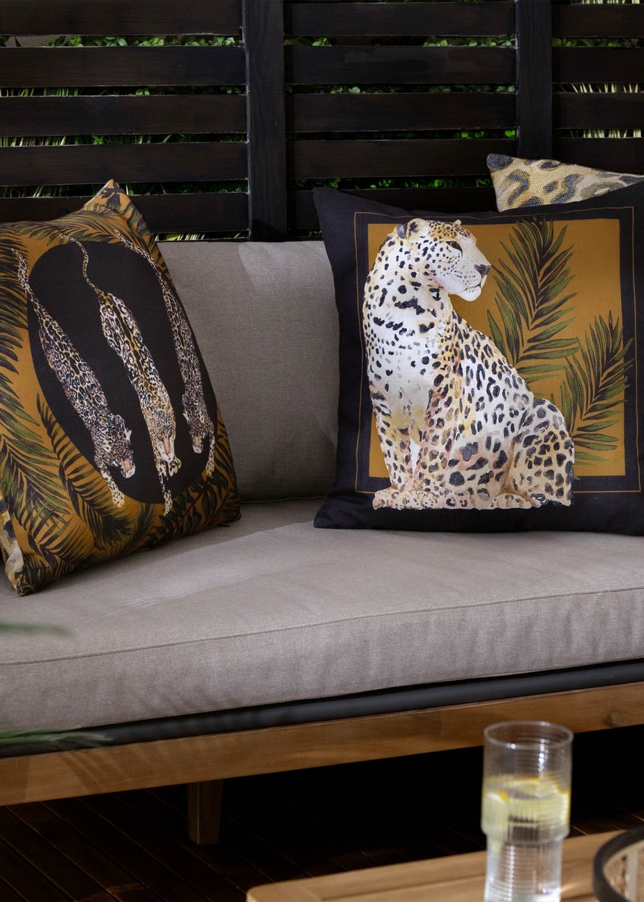Paoletti Black/Gold Leopardis Cat Printed Outdoor Outdoor Cushion