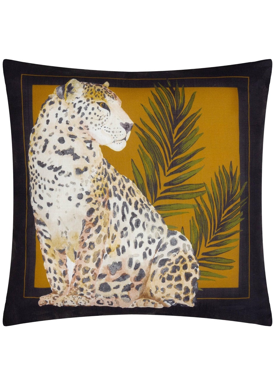 Paoletti Black/Gold Leopardis Cat Printed Outdoor Outdoor Cushion