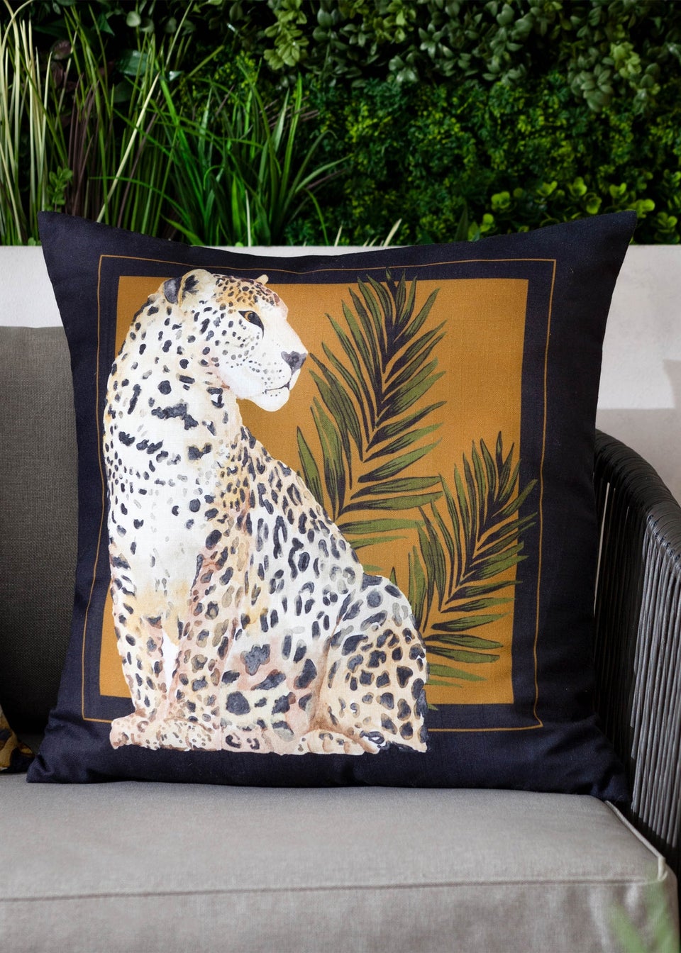 Paoletti Black/Gold Leopardis Cat Printed Outdoor Outdoor Cushion