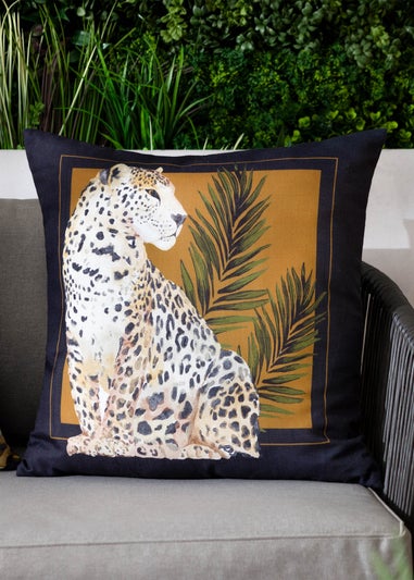 Paoletti Black/Gold Leopardis Cat Printed Outdoor Outdoor Cushion