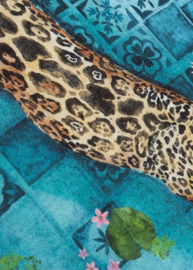 Paoletti Dark Blue Majorelle Leopard Outdoor Piped Outdoor Cushion