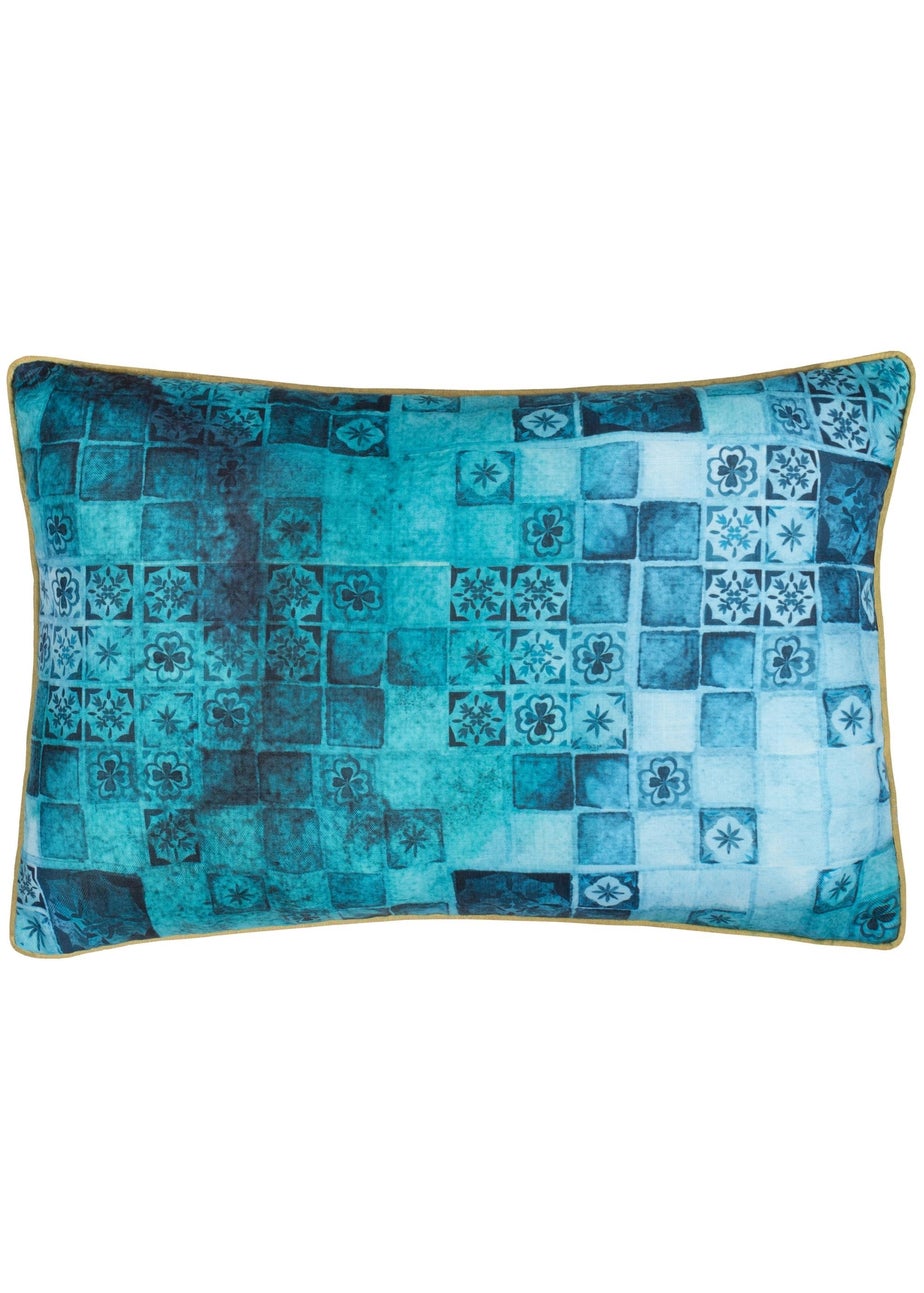 Paoletti Dark Blue Majorelle Leopard Outdoor Piped Outdoor Cushion