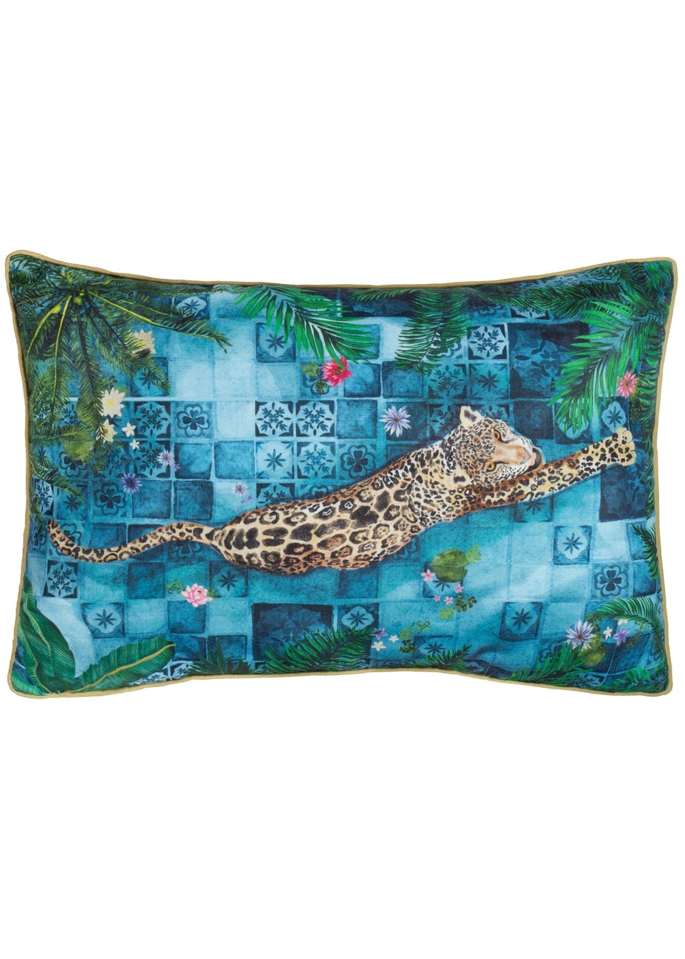 Paoletti Dark Blue Majorelle Leopard Outdoor Piped Outdoor Cushion