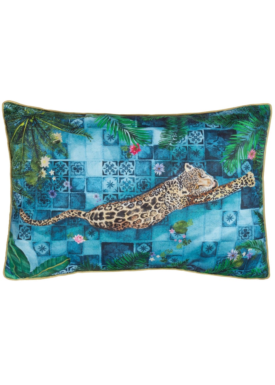 Paoletti Dark Blue Majorelle Leopard Outdoor Piped Outdoor Cushion