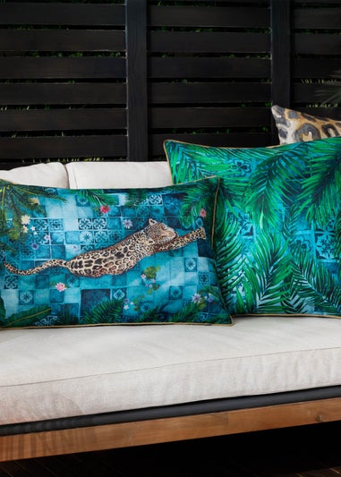 Paoletti Dark Blue Majorelle Leopard Outdoor Piped Outdoor Cushion