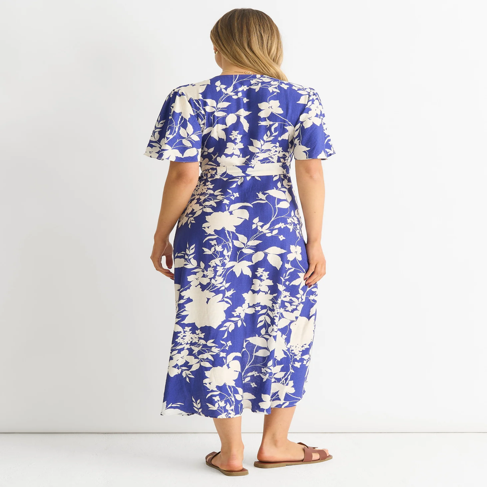 Gini London Blue Viscose Floral Wrap Midi Dress