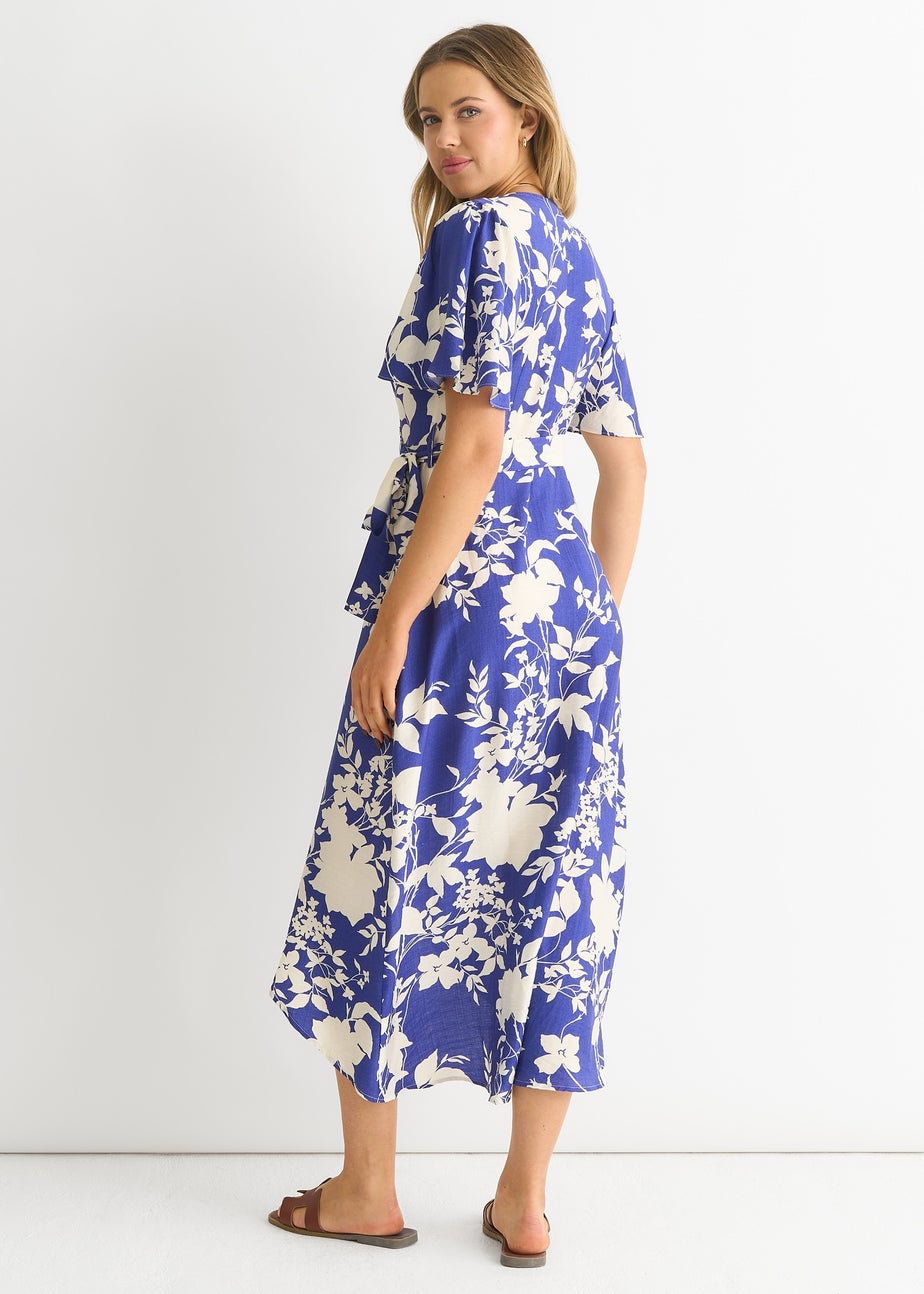 Gini London Blue Viscose Floral Wrap Midi Dress
