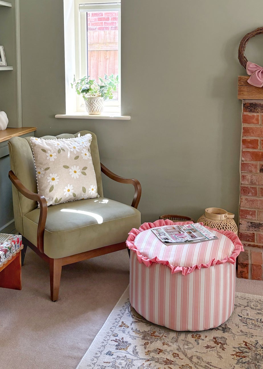 rucomfy Printed Striped Dusky Pink Frilled Pouffe