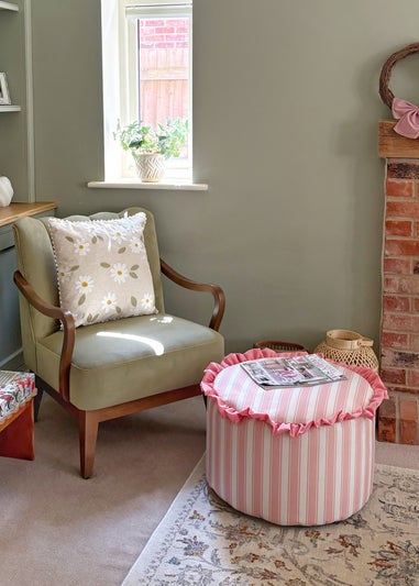 rucomfy Printed Striped Dusky Pink Frilled Pouffe