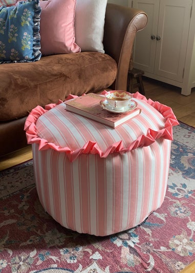 rucomfy Printed Striped Dusky Pink Frilled Pouffe