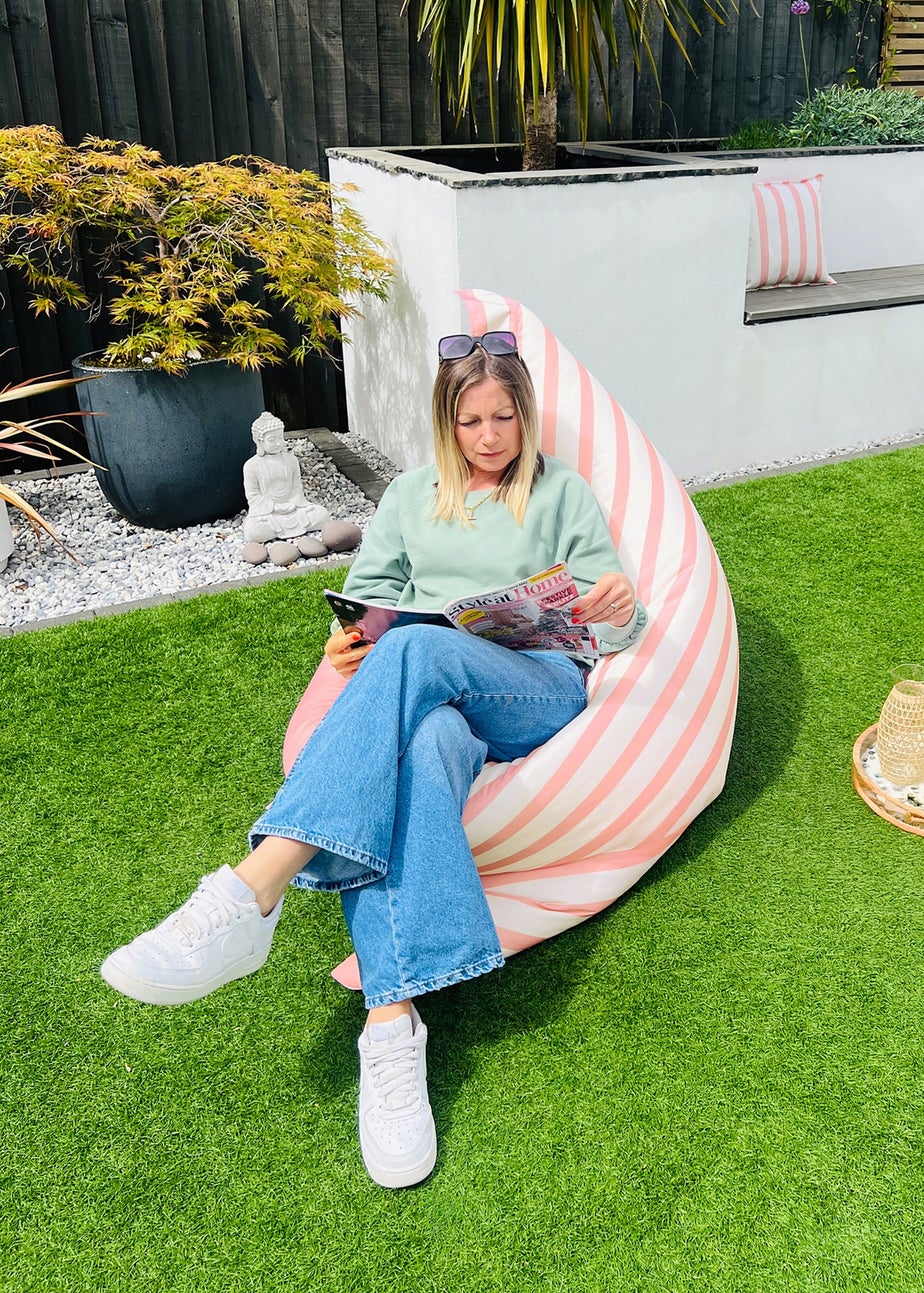 rucomfy Indoor/Outdoor Giant Striped Squashy Squarbie Dusky Pink Beanbag