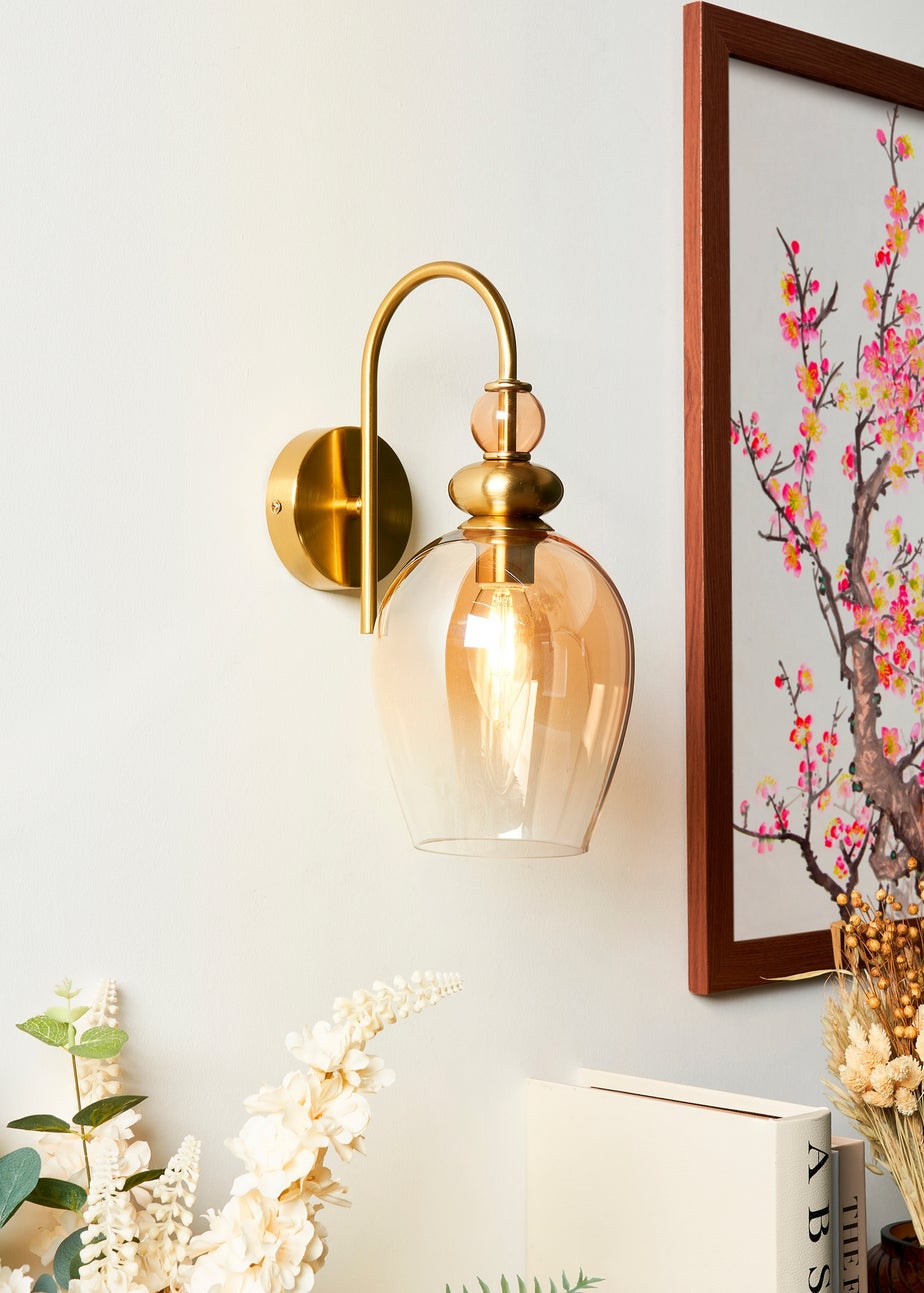 BHS Lighting Teyana Brass Glass Wall Light (31cm x 14cm)