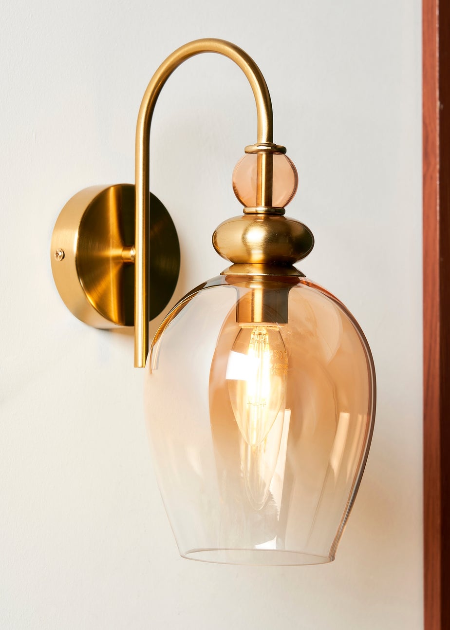 BHS Lighting Teyana Brass Glass Wall Light (31cm x 14cm)