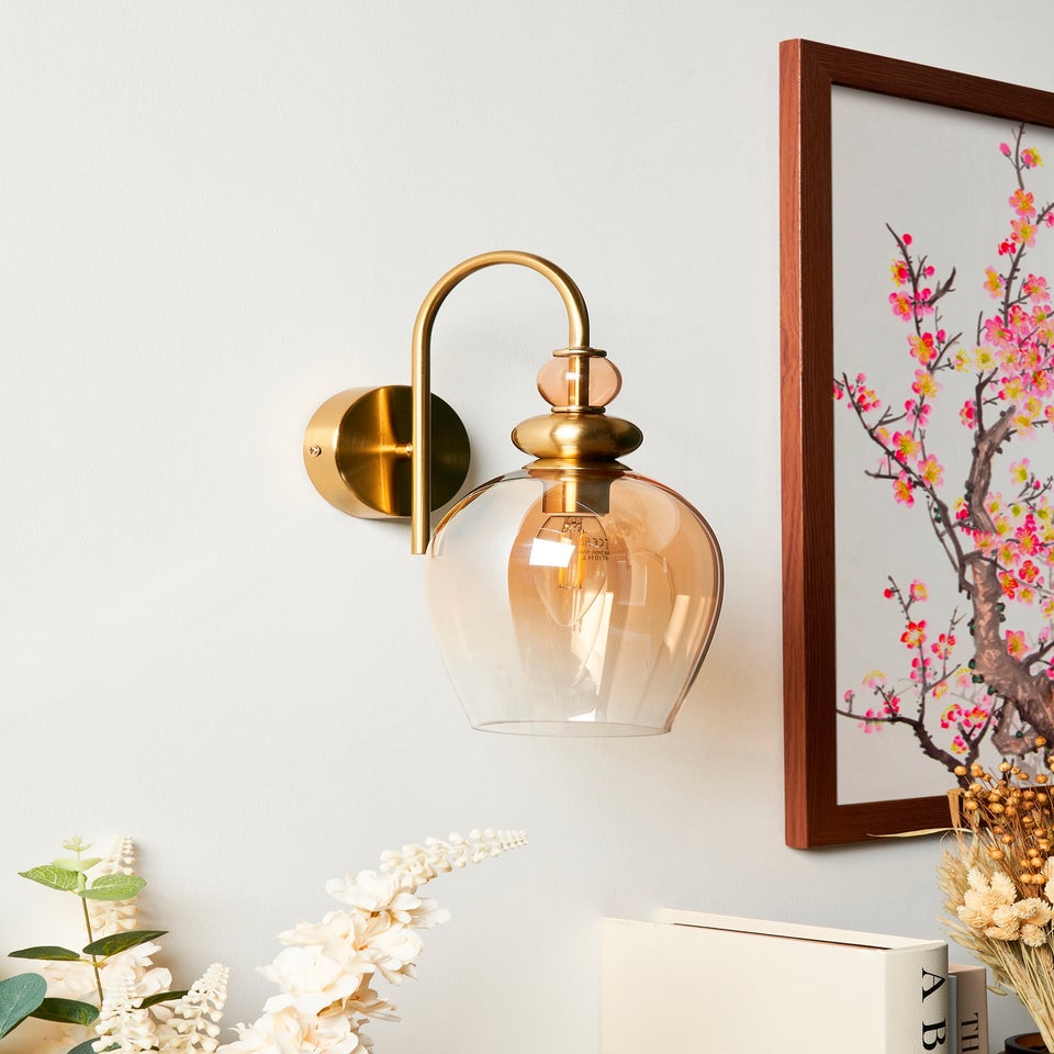 BHS Lighting Teyana Brass Glass Wall Light (31cm x 14cm)