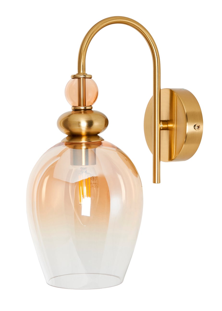 BHS Lighting Teyana Brass Glass Wall Light (31cm x 14cm)