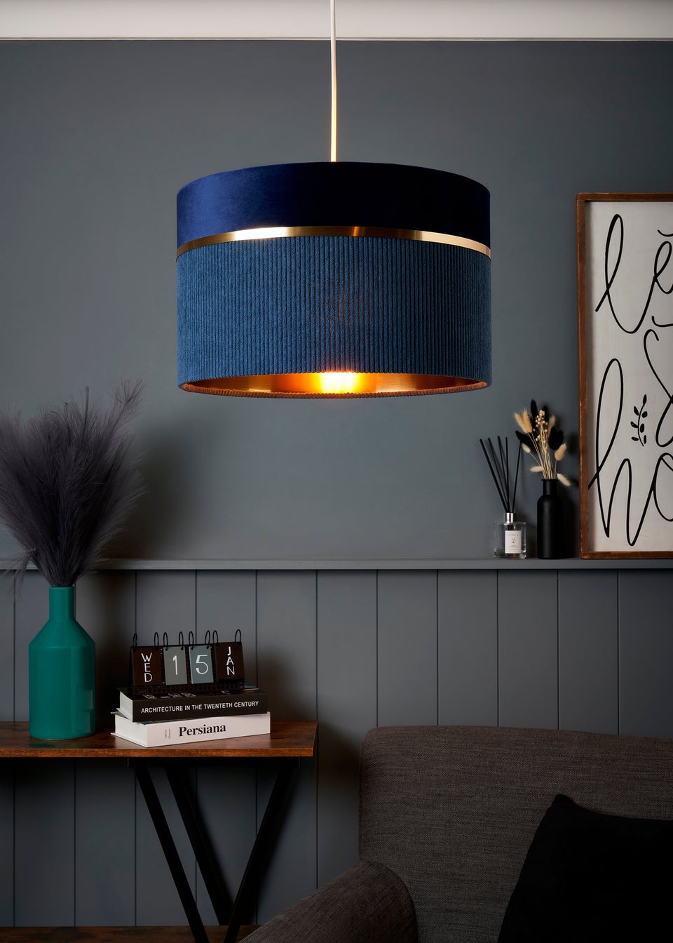 BHS Lighting Juel Velvet Easyfit Blue Shade (20cm x 30cm)