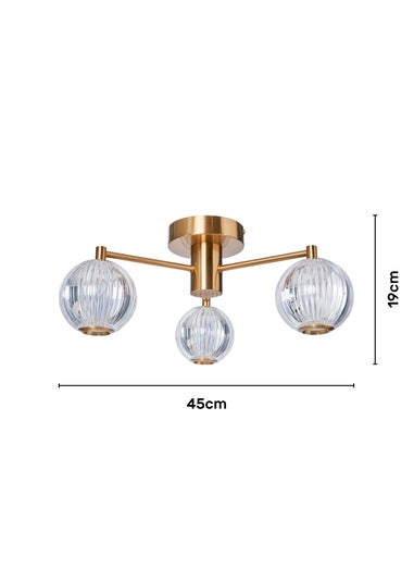 BHS Lighting Raeden LED Brass Acrylic Ball 3 Light Semi Flush (19cm x 45cm)