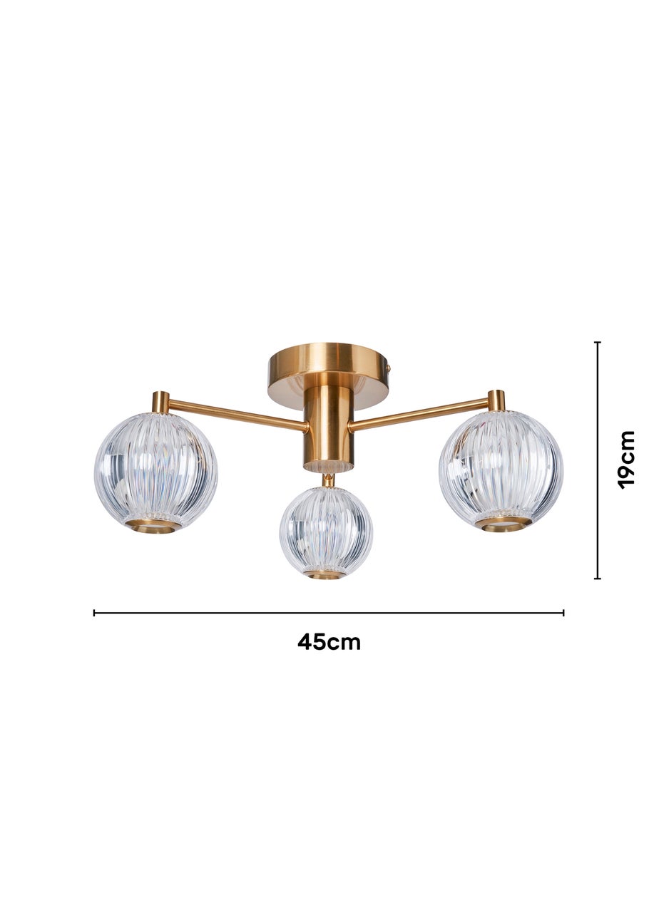 BHS Lighting Raeden LED Brass Acrylic Ball 3 Light Semi Flush (19cm x 45cm)