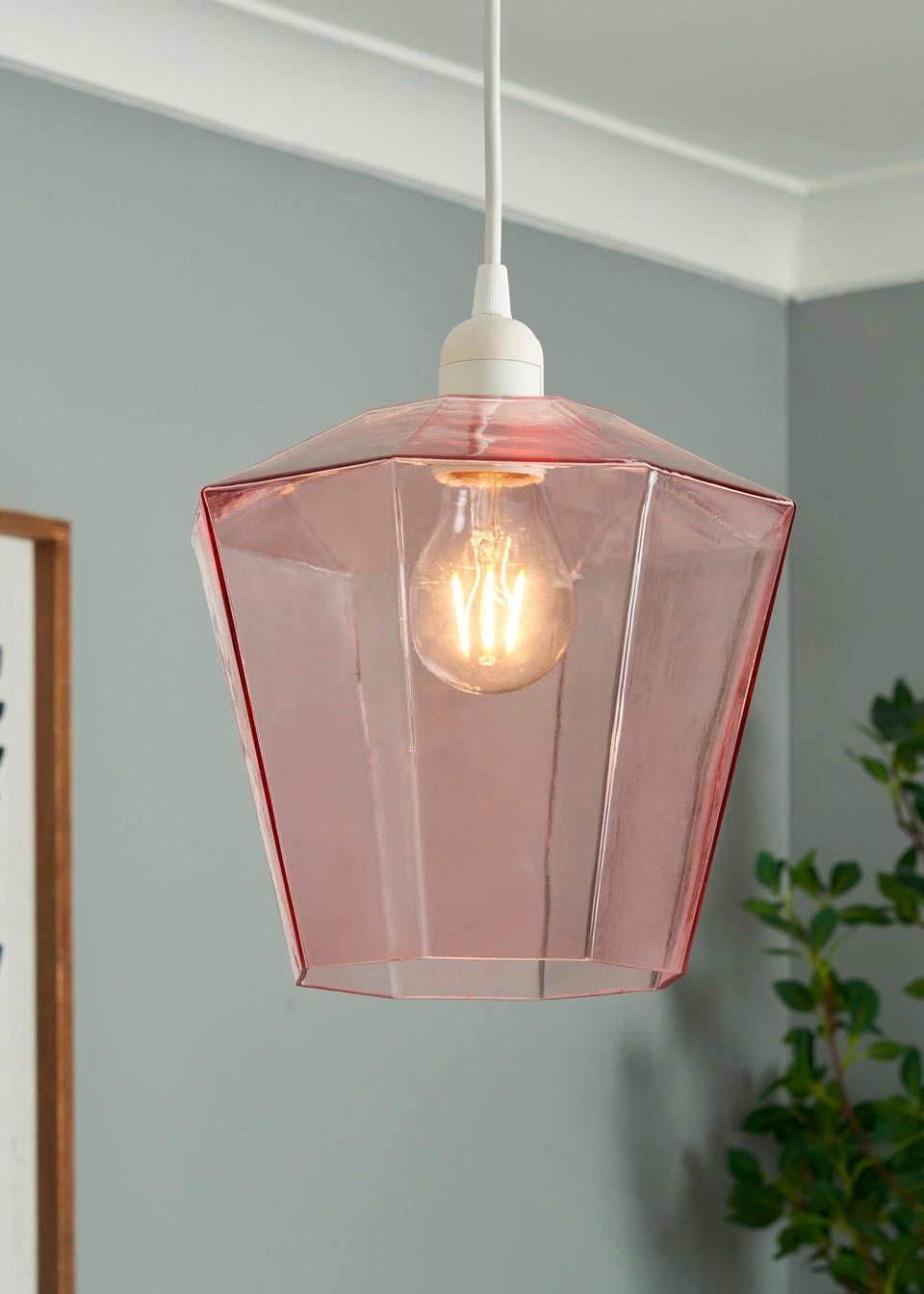BHS Lighting Octagon Easyfit Glass Pink (23cm x 20cm)