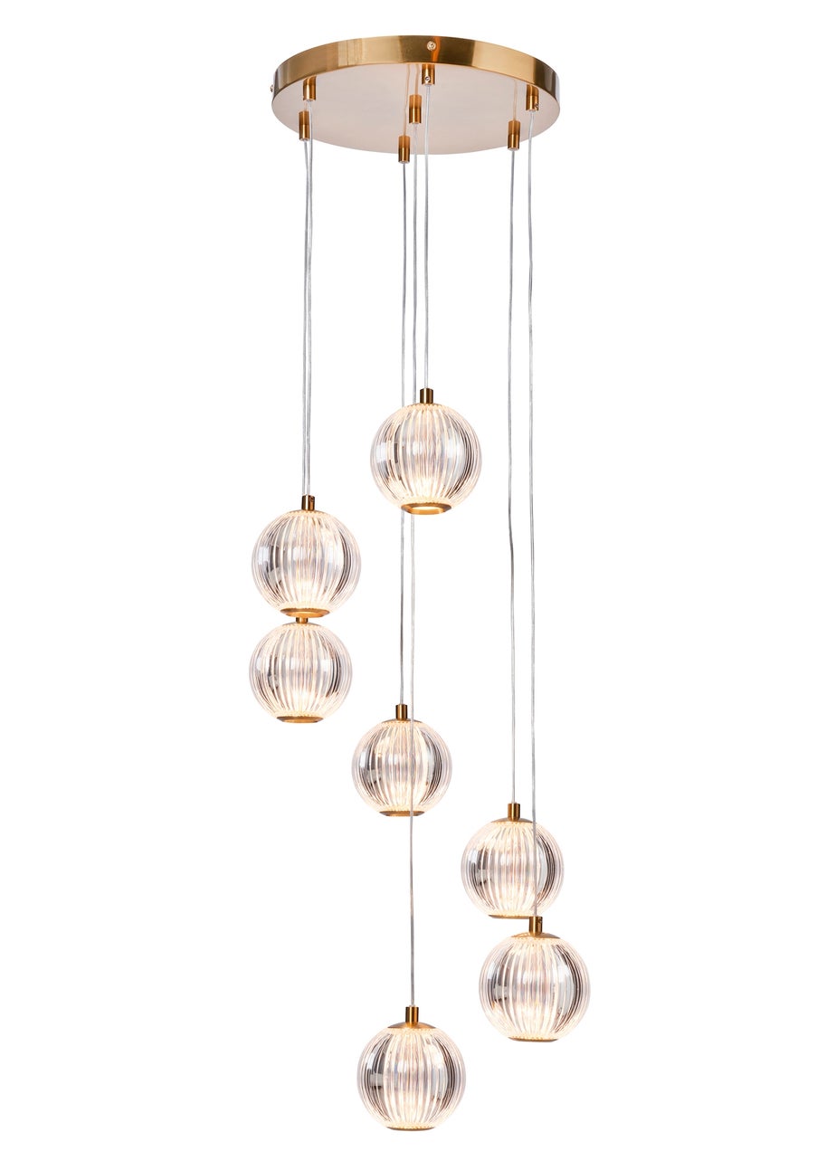 BHS Lighting Raeden LED Brass Acrylic Ball 7 Light Cascade (80-110cm x 36cm)