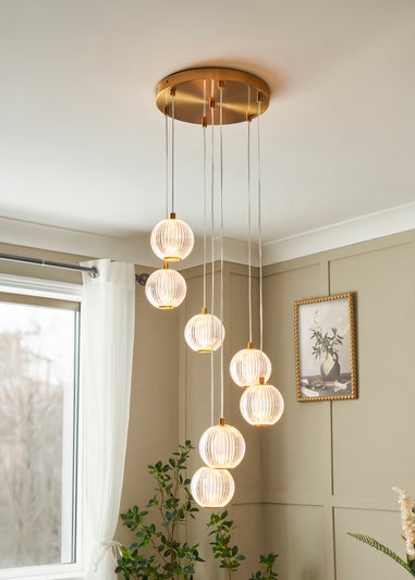 BHS Lighting Raeden LED Brass Acrylic Ball 7 Light Cascade (80-110cm x 36cm)