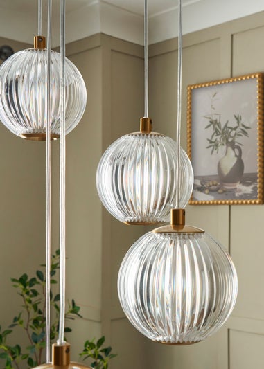 BHS Lighting Raeden LED Brass Acrylic Ball 7 Light Cascade (80-110cm x 36cm)