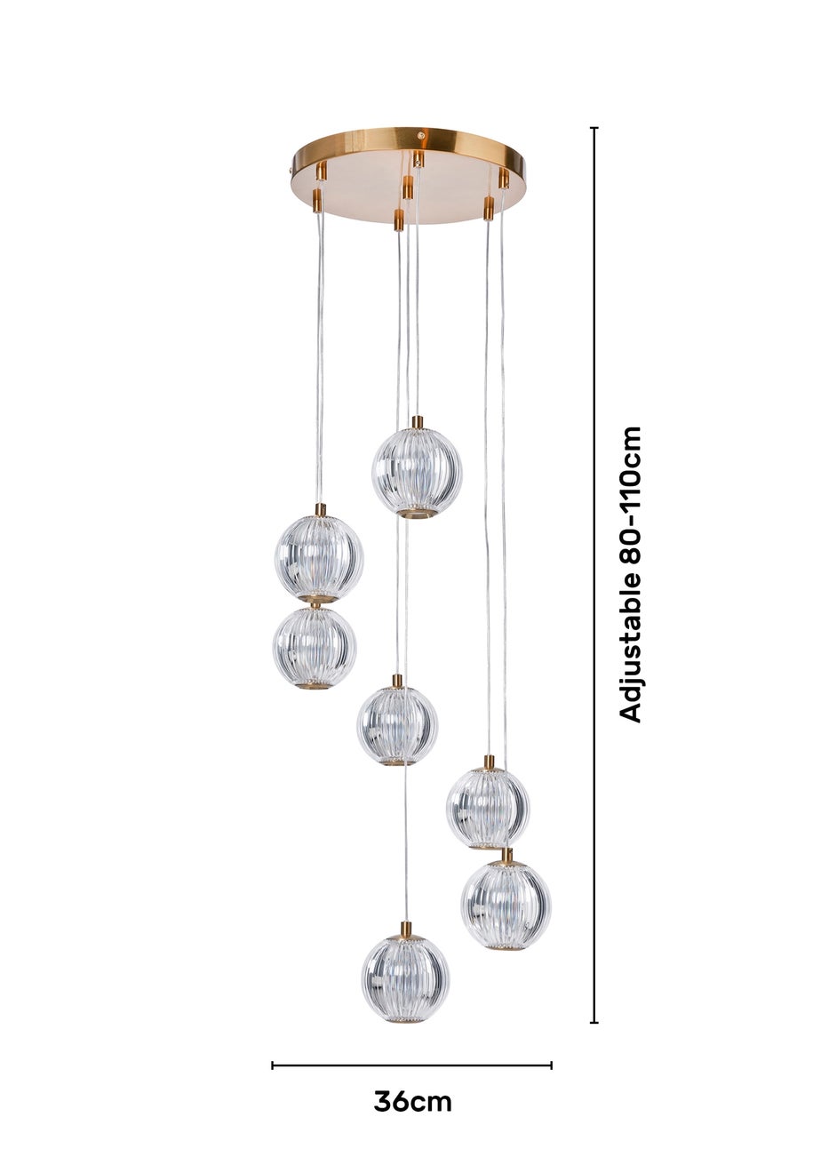 BHS Lighting Raeden LED Brass Acrylic Ball 7 Light Cascade (80-110cm x 36cm)