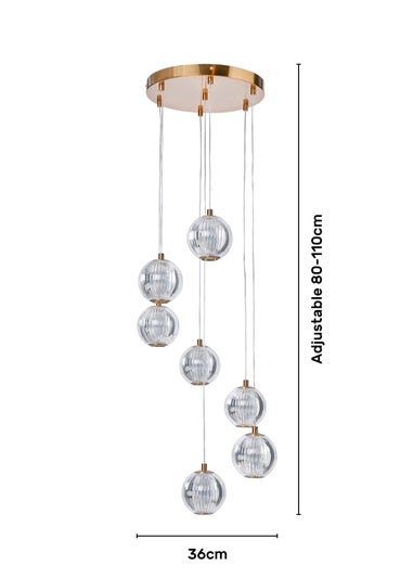 BHS Lighting Raeden LED Brass Acrylic Ball 7 Light Cascade (80-110cm x 36cm)