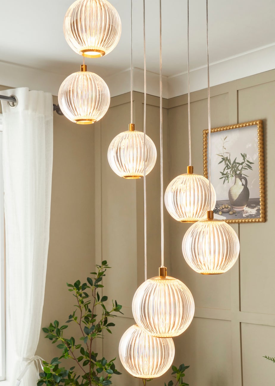 BHS Lighting Raeden LED Brass Acrylic Ball 7 Light Cascade (80-110cm x 36cm)