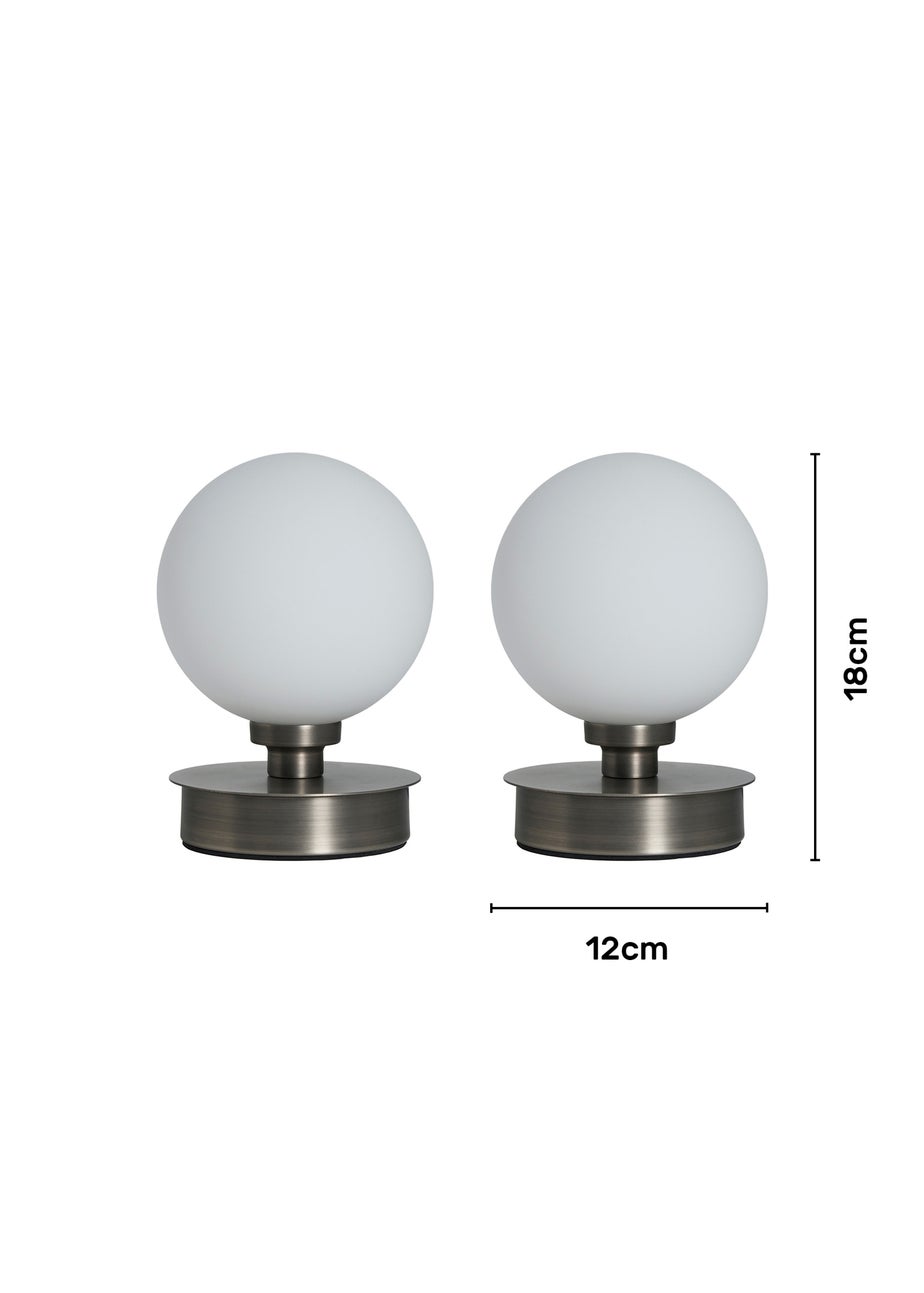 BHS Lighting Tobey Touch Table Lamp PAIR Pewter (18cm x 12cm)