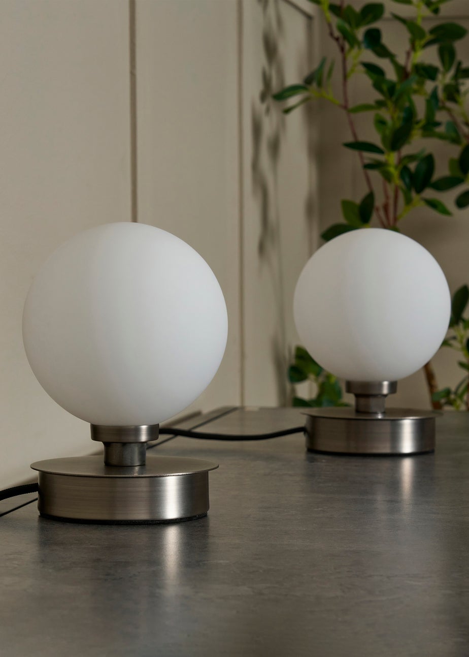 BHS Lighting Tobey Touch Table Lamp PAIR Pewter (18cm x 12cm)