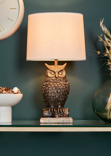BHS Lighting Ollie Owl Bronze Table Lamp (46cm x 27cm)
