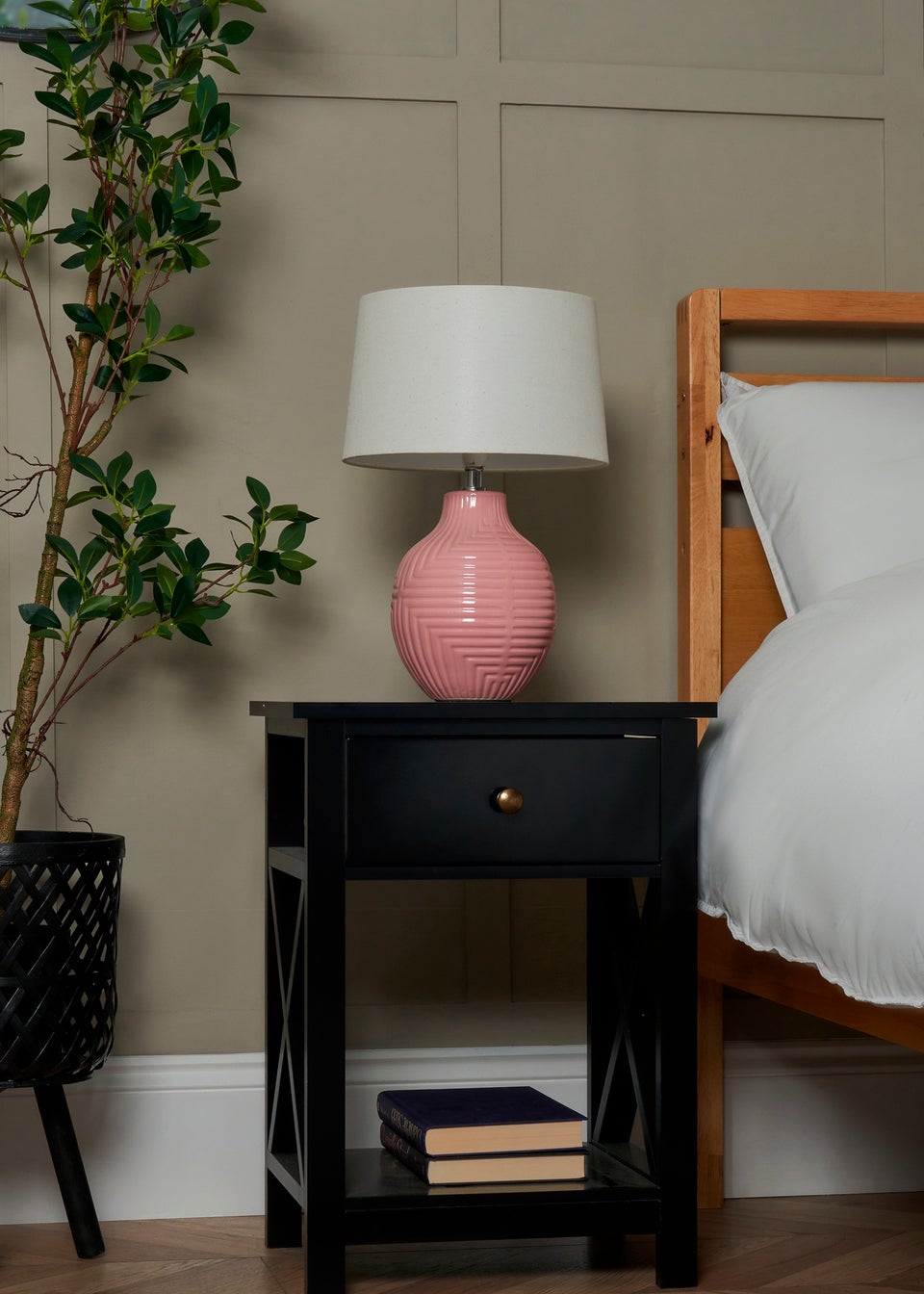 BHS Lighting Polly Pink Ceramic Table Lamp (39cm x 26cm)