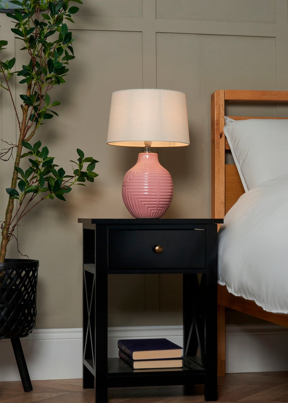 BHS Lighting Polly Pink Ceramic Table Lamp (39cm x 26cm)